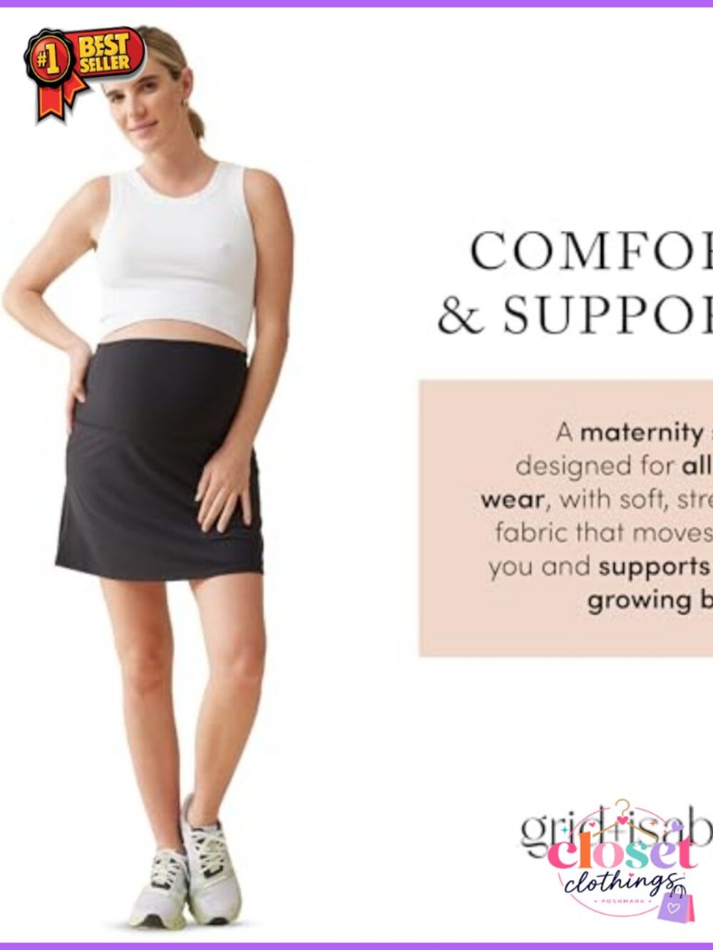 Maternity Active Skort Built-in Shorts Recycled Polyester High Rise